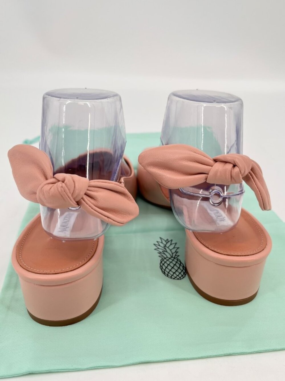 Aquazzura Very Bow Tie Sling Heels Pink Size 37.5 Leather Slip On Block Heel SB - Picture 2 of 14